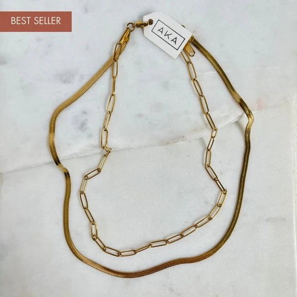STELLA Herringbone & Paperclip Chain Necklace