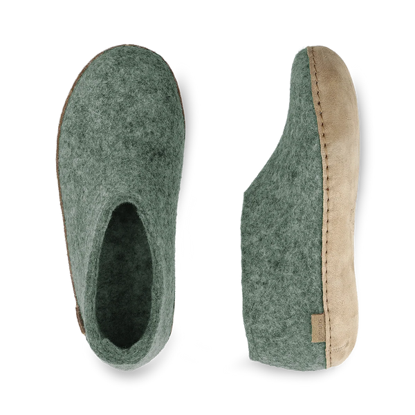 Shoe with Leather Sole - Moss