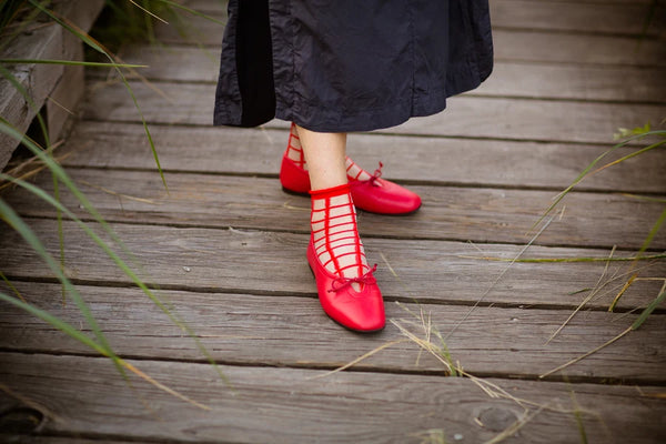 Sheer French Window Sock - Classic Red