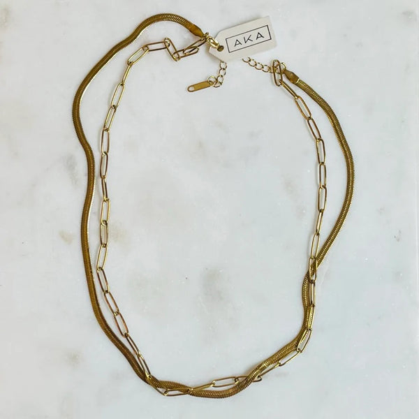 STELLA Herringbone & Paperclip Chain Necklace