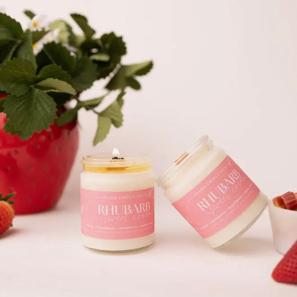 Wood Wick Jar Candle 8 oz - Rhubarb & Sweet Cream