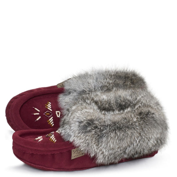 Fur Moccasin - Burgundy Suede