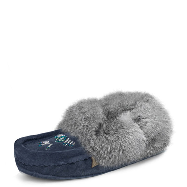 Fur Moccasin - Navy Blue