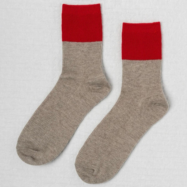 Chalet Sock - Oat/Apple Colorblock