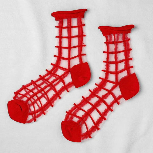 Sheer French Window Sock - Classic Red