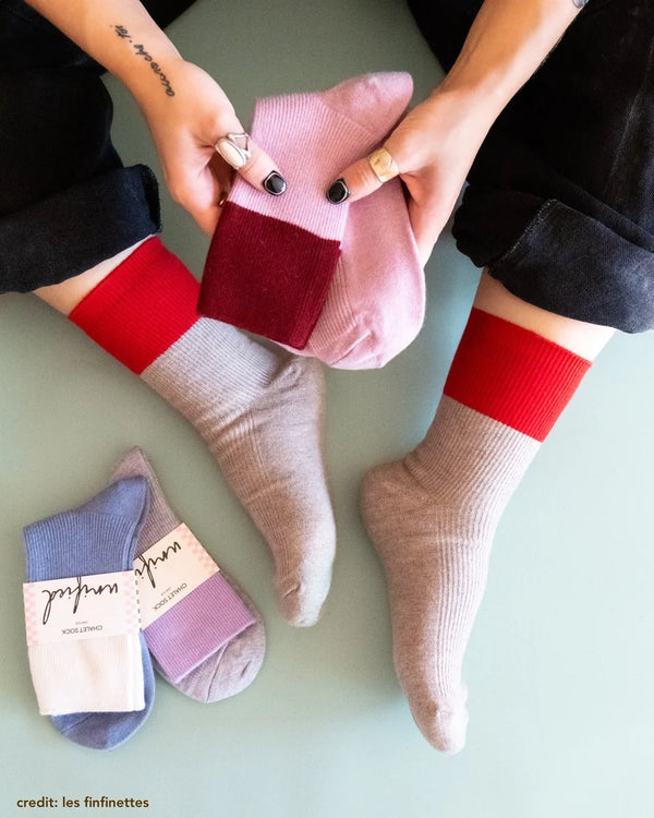 Chalet Sock - Oat/Apple Colorblock