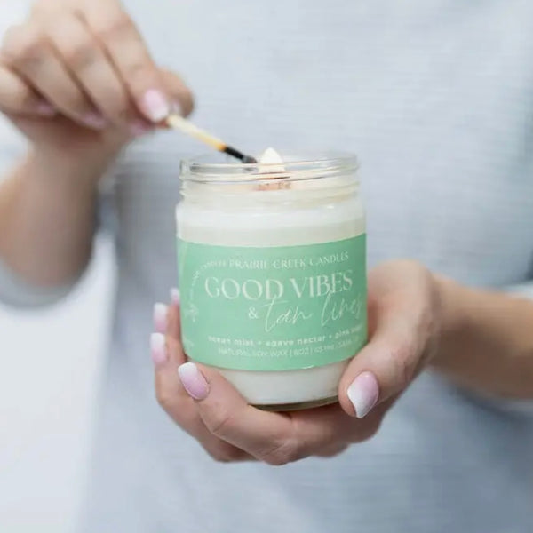 Wood Wick Jar Candle 8 oz - Good Vibes + Tan Lines