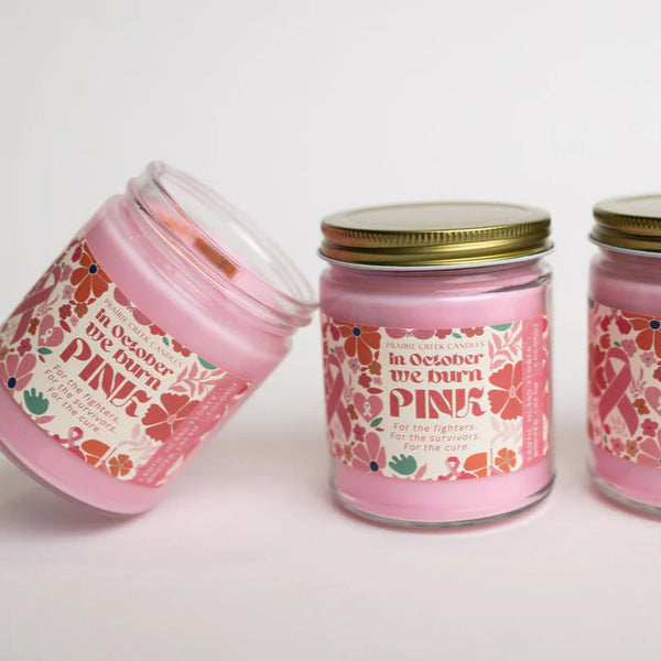 Wood Wick Jar Candle 8 oz - In October We Burn Pink