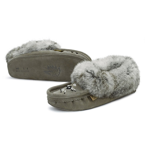 Fur Moccasin - Grey Suede