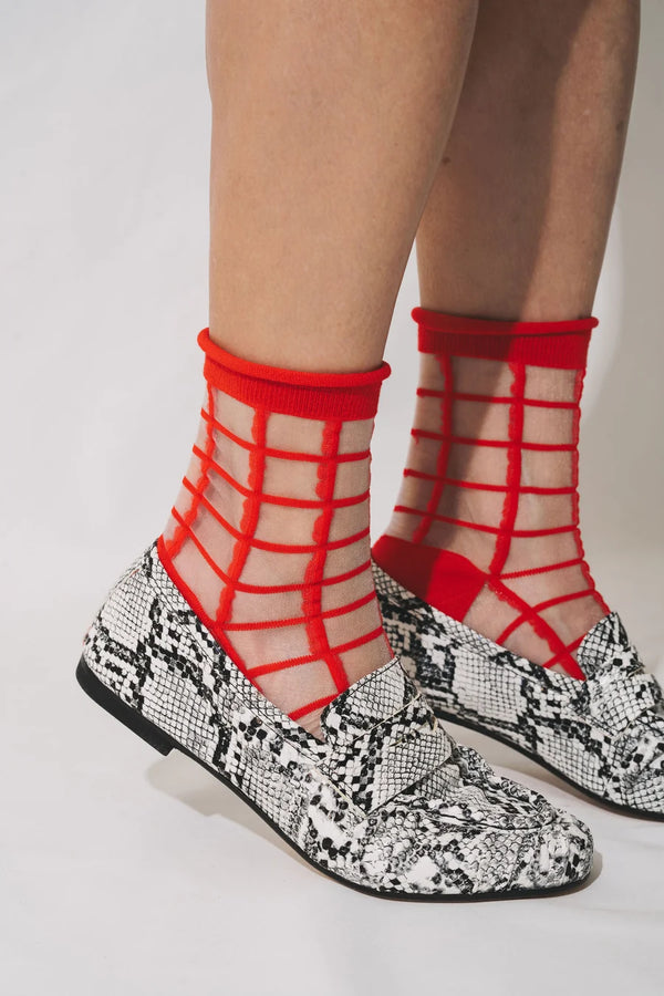 Sheer French Window Sock - Classic Red