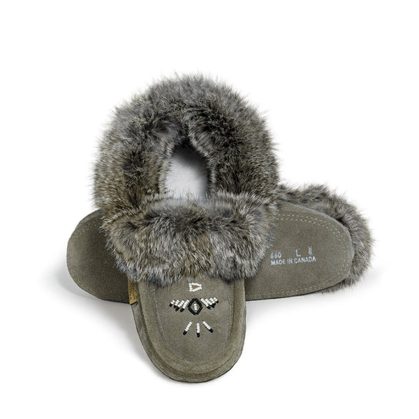 Fur Moccasin - Grey Suede