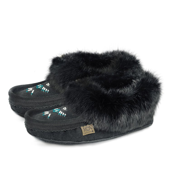 Fur Moccasin - Black with Black Fur