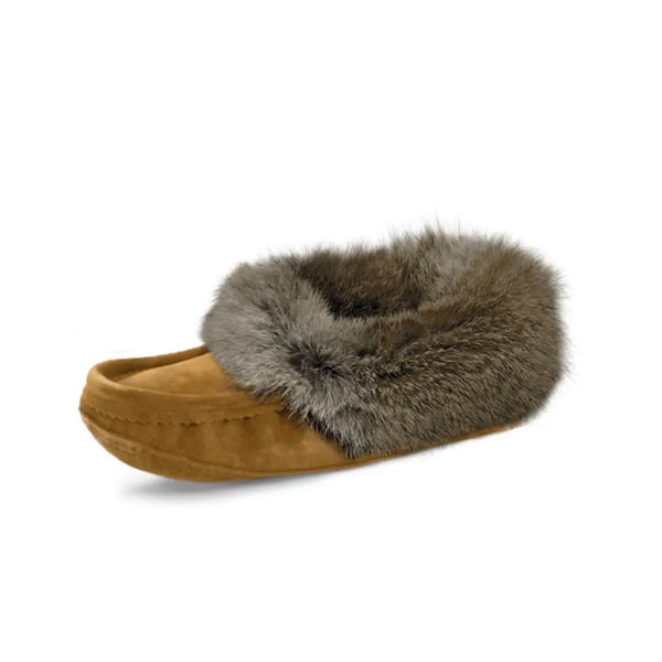 Fur Moccasin - Dark Tan Suede (no beading)