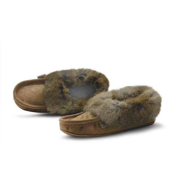 Fur Moccasin - Tan Embossed