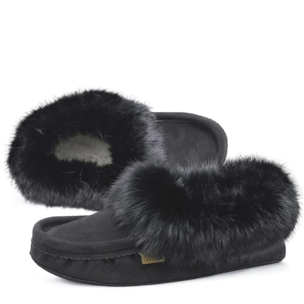 Fur Moccasin - Black Suede (no beading)