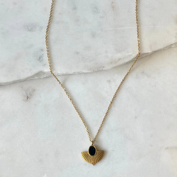 ROWAN Black Shell Gold Pendant Necklace