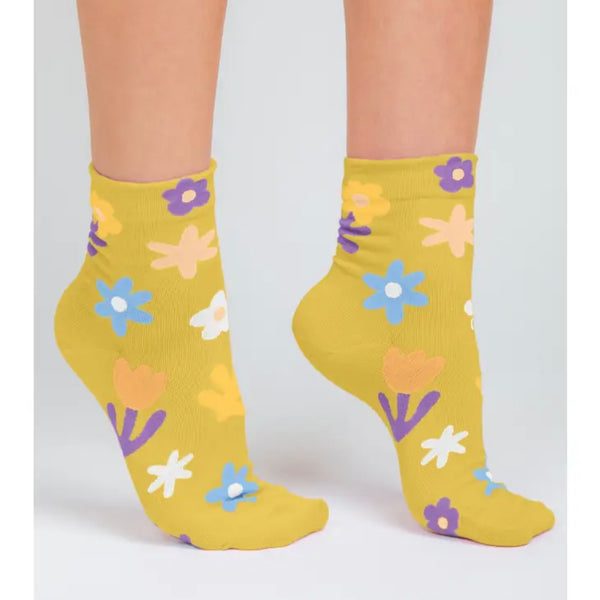 Floral Print Casual Socks - Yellow