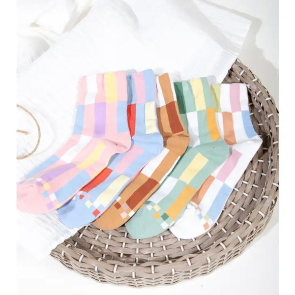 Color Block Casual Socks - Camel Mix